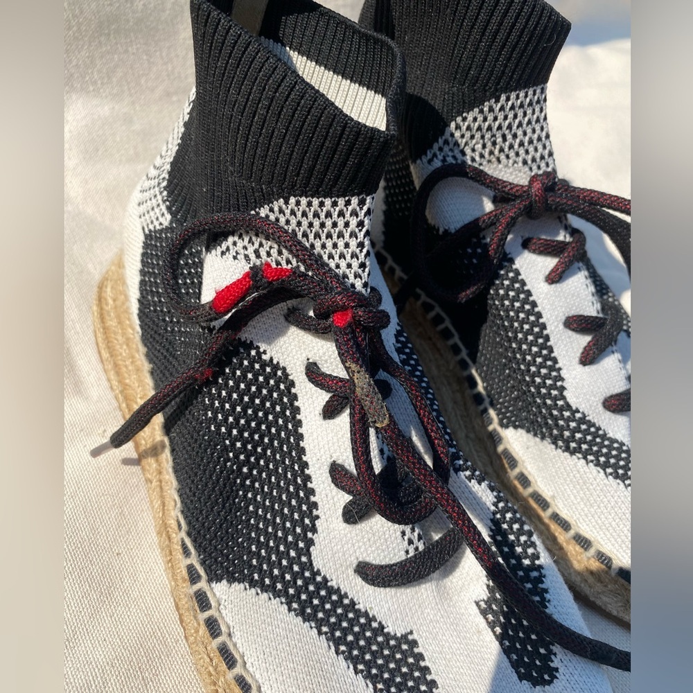 Alexander Wang Dakota Espadrille Sock Knit Lace up Shoe Black and White 38 - Picture 7 of 10